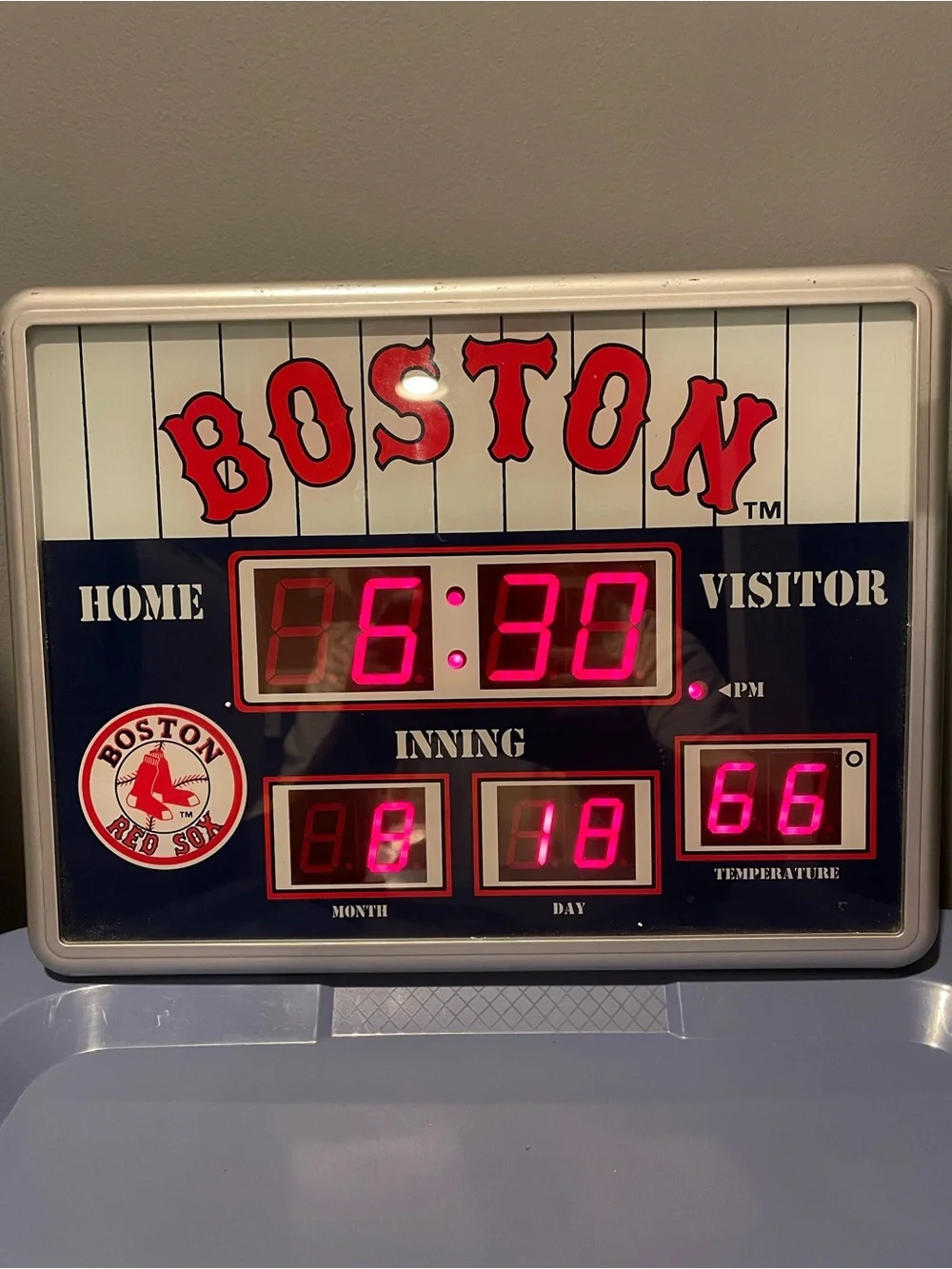 Boston Red Sox Themed LED Wall Clock in Navy, White & Red